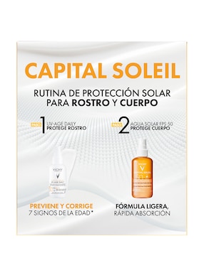 Kit de protector solar FPS 50+ capital soleil UV + agua solar bronceadora Vichy 80 ml