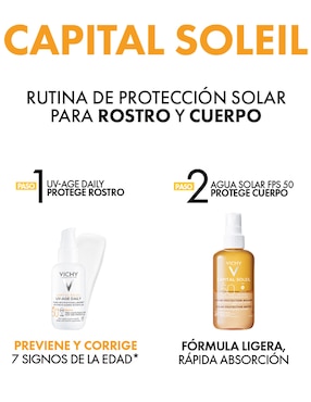 Kit de protector solar FPS 50+ capital soleil UV + agua solar bronceadora Vichy 80 ml