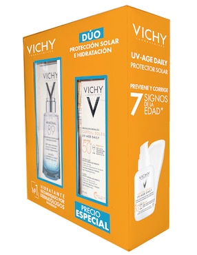 Kit de protector solar FPS 50+ UV Age Daily + Mineral 89 Booster Vichy Capital Soleil