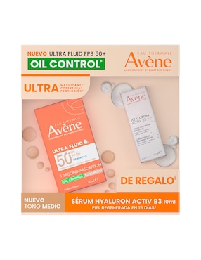 Kit de protector solar FPS 50 ultra fluido oil control + mini suero hyaluron Avène 60 ml