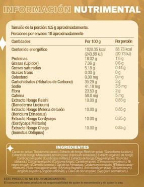 Adaptógenos Golden Milk Lemon Cochella con hongos chaga, melena de león, reishi y cordyceps sabor original de 150 g