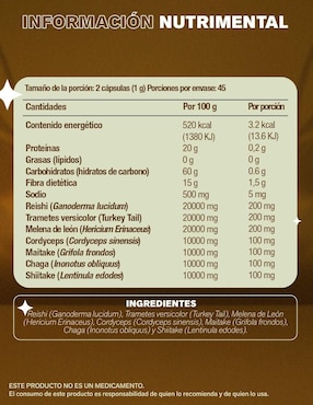 Adaptógenos Complex Lemon Cochella con hongo reishi, trametes versicolor, melena de león, cordyceps, maitake, chaga y shitake de 90 cápsulas