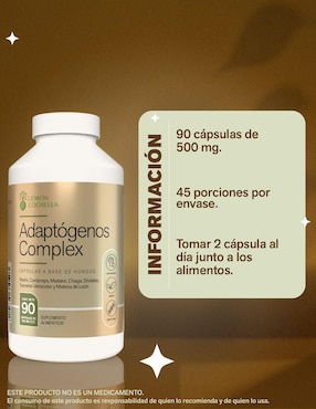 Adaptógenos Complex Lemon Cochella con hongo reishi, trametes versicolor, melena de león, cordyceps, maitake, chaga y shitake de 90 cápsulas