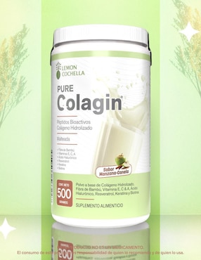Pure colagin Lemon Cochella con colágeno hidrolizado, fibra de bambú, vitamina E, C y A, ácido hialurónico, resveratrol, keratina y biotina sabor manzana y canela de 500 G