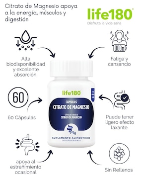 Citrato de magnesio Life 180 de 60 cápsulas