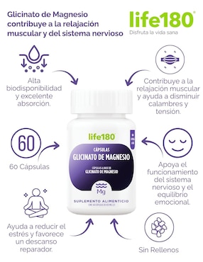 Glicinato de magnesio Life 180 de 60 cápsulas