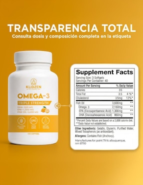 Omega 3 Klidzen sabor limón de 120 cápsulas