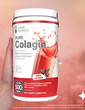Pure colagin Lemon Cochella con péptidos bioactivos, cólageno hidrolizado, vitamina c condroitina, MSM y glucosamina sabor jamaica de 500 g