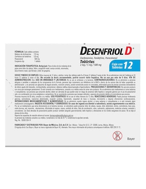 Tabletas para gripe y tos Desenfriol D