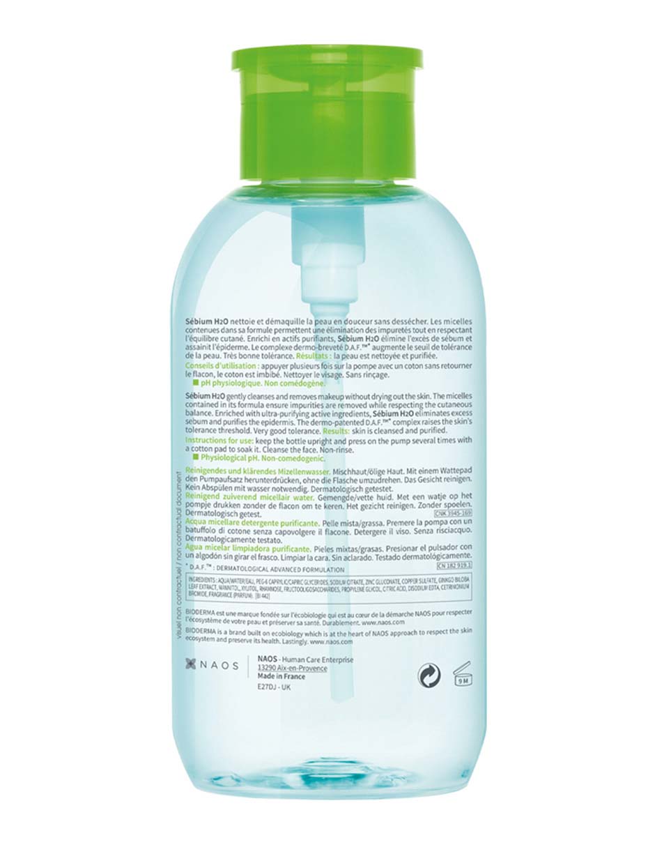 Desmaquillante Sébium H2O 500 ml bomba inversa Bioderma 3