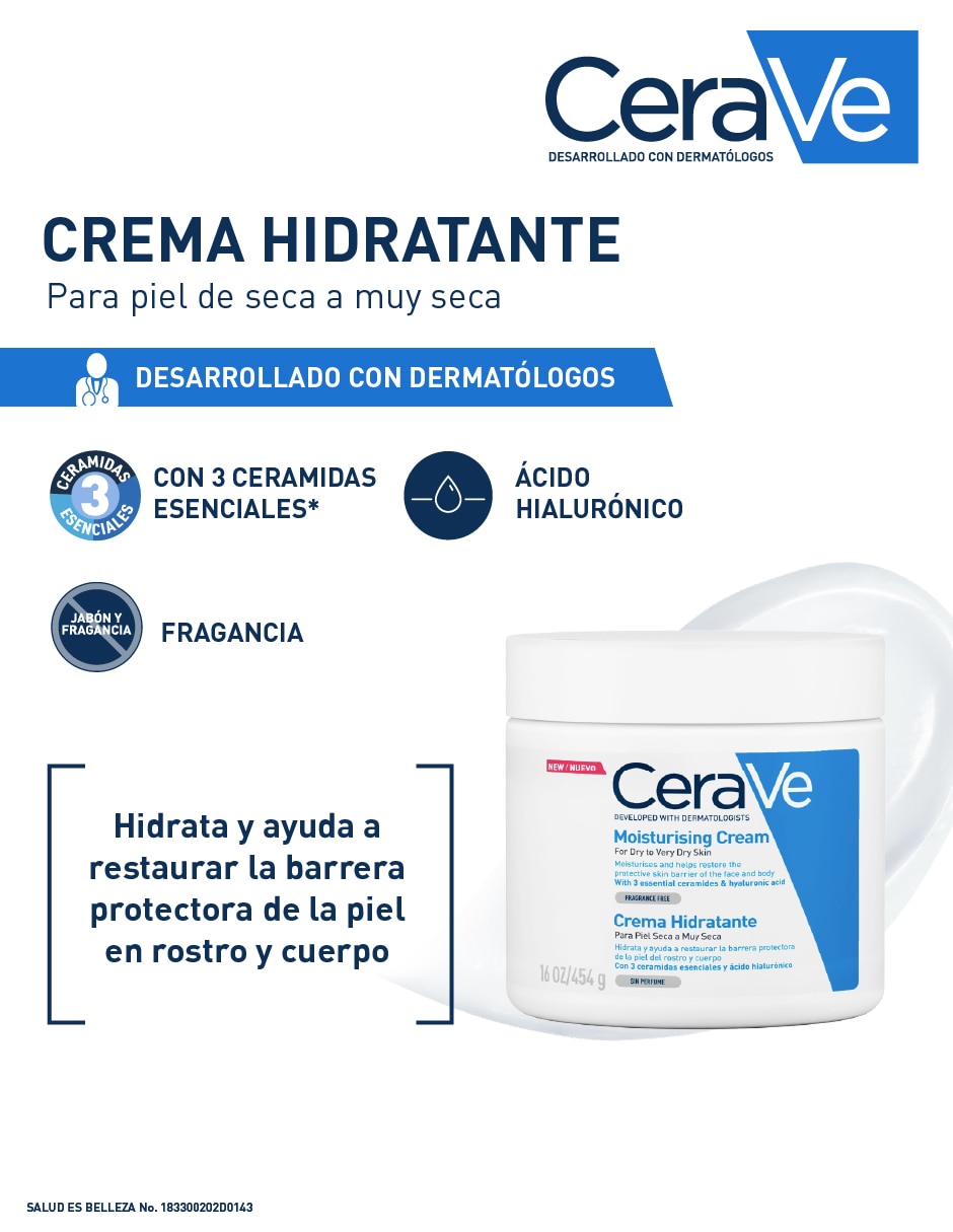 Crema para rostro y cuerpo recomendada para hidratar día y noche Cerave Hidratantes para todo tipo piel 8