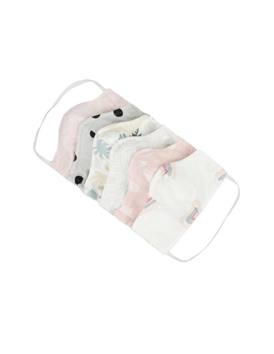 Cubrebocas con bolsillo para filtro para niña S algodón 6 piezas estampados variados 1