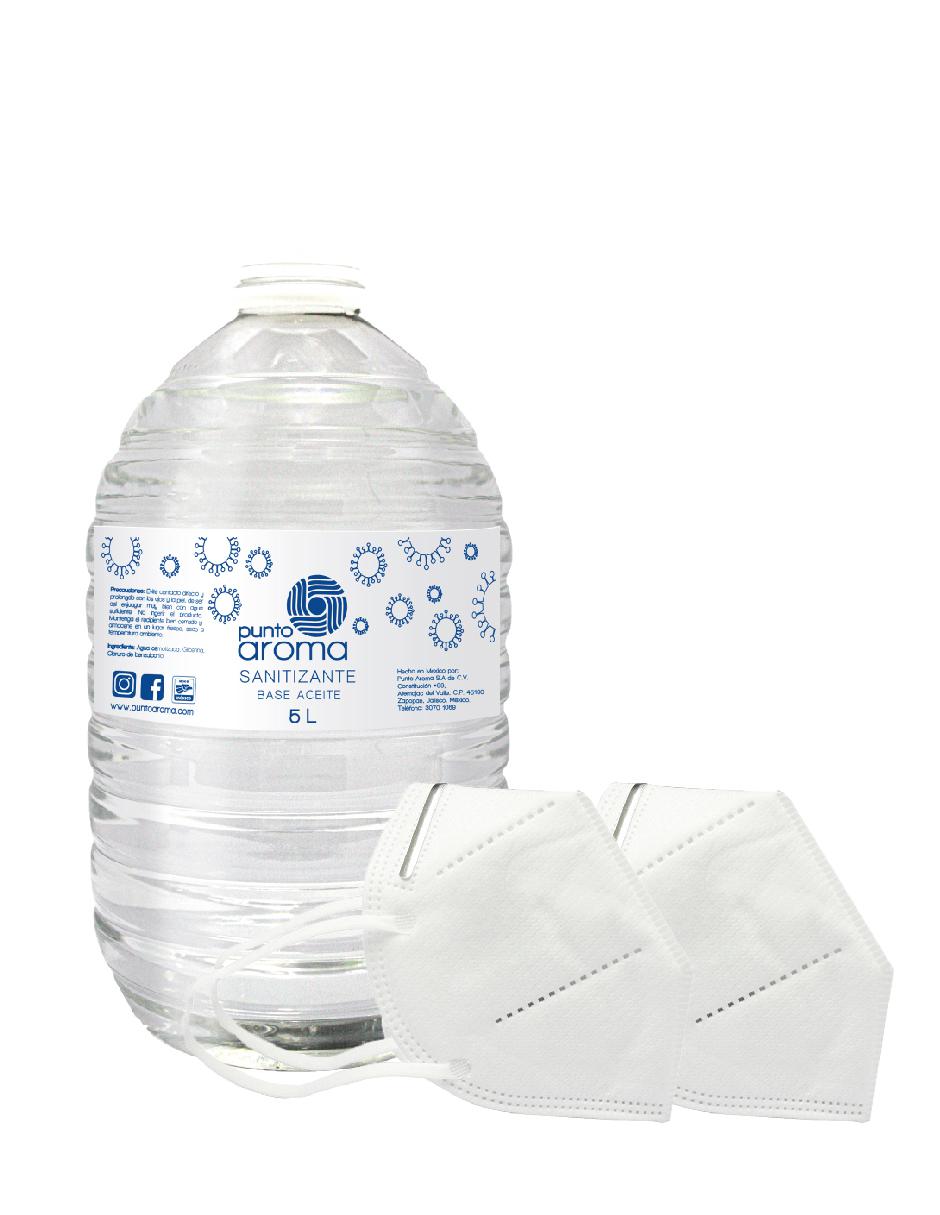 Set desinfectante para pulverizar y 2 cubrebocas Punto Aroma 5 litros