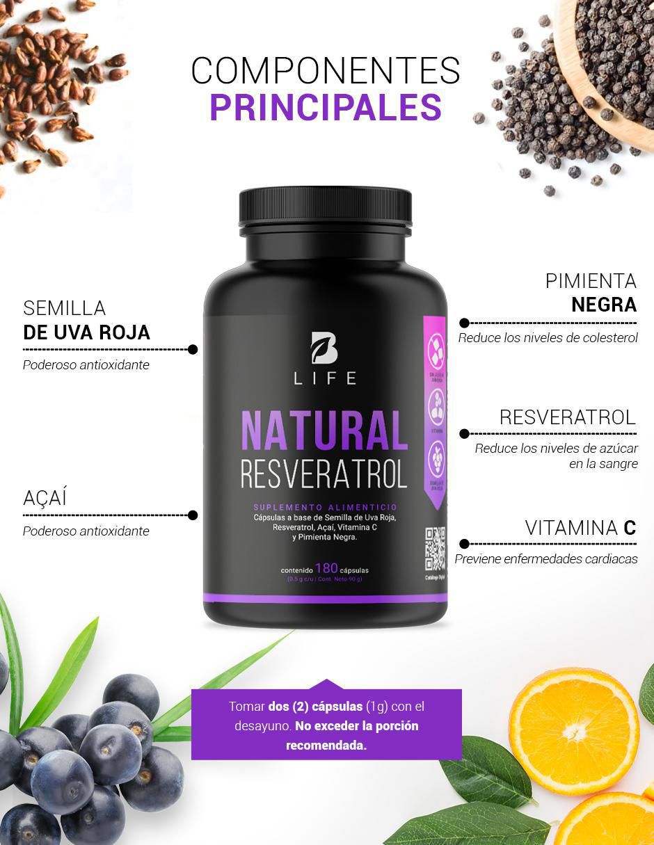 Suplemento Alimenticio Resveratrol con Semilla de Uva Roja Acai B 3