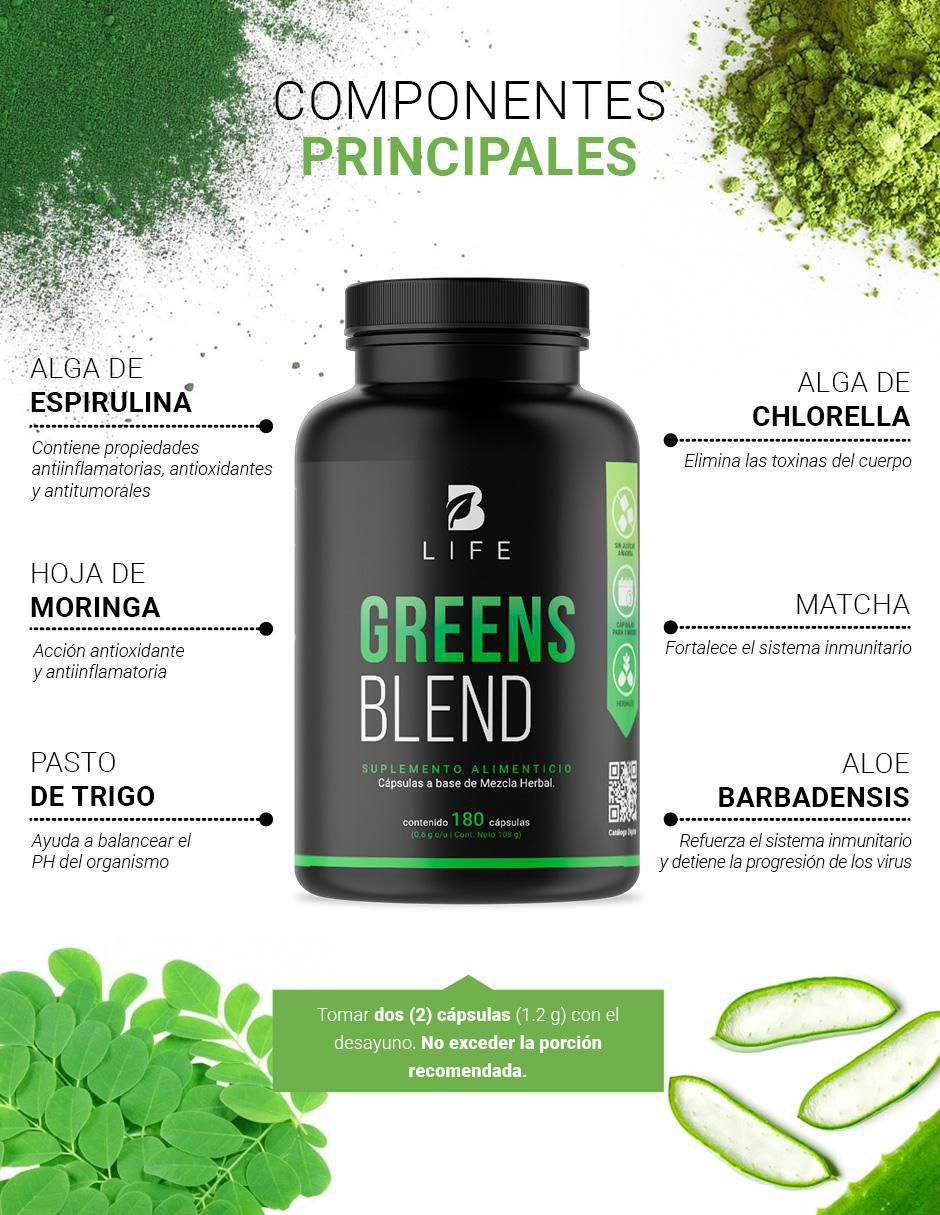 Suplemento Alimenticio Greens Blend Espirulina Moringa 3
