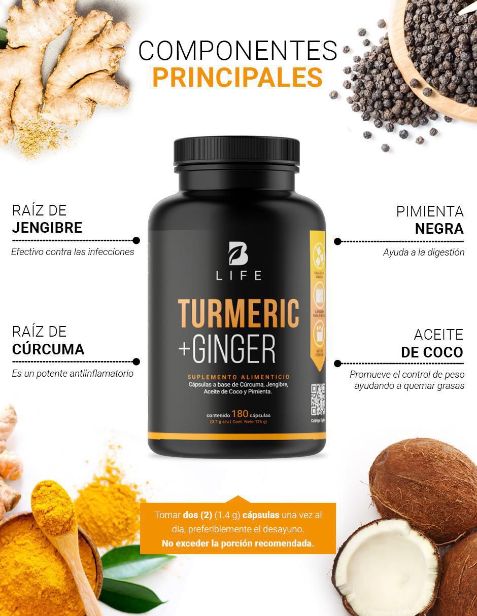 Suplemento Alimenticio Cúrcuma mas Jengibre con Aceite de Coco 2