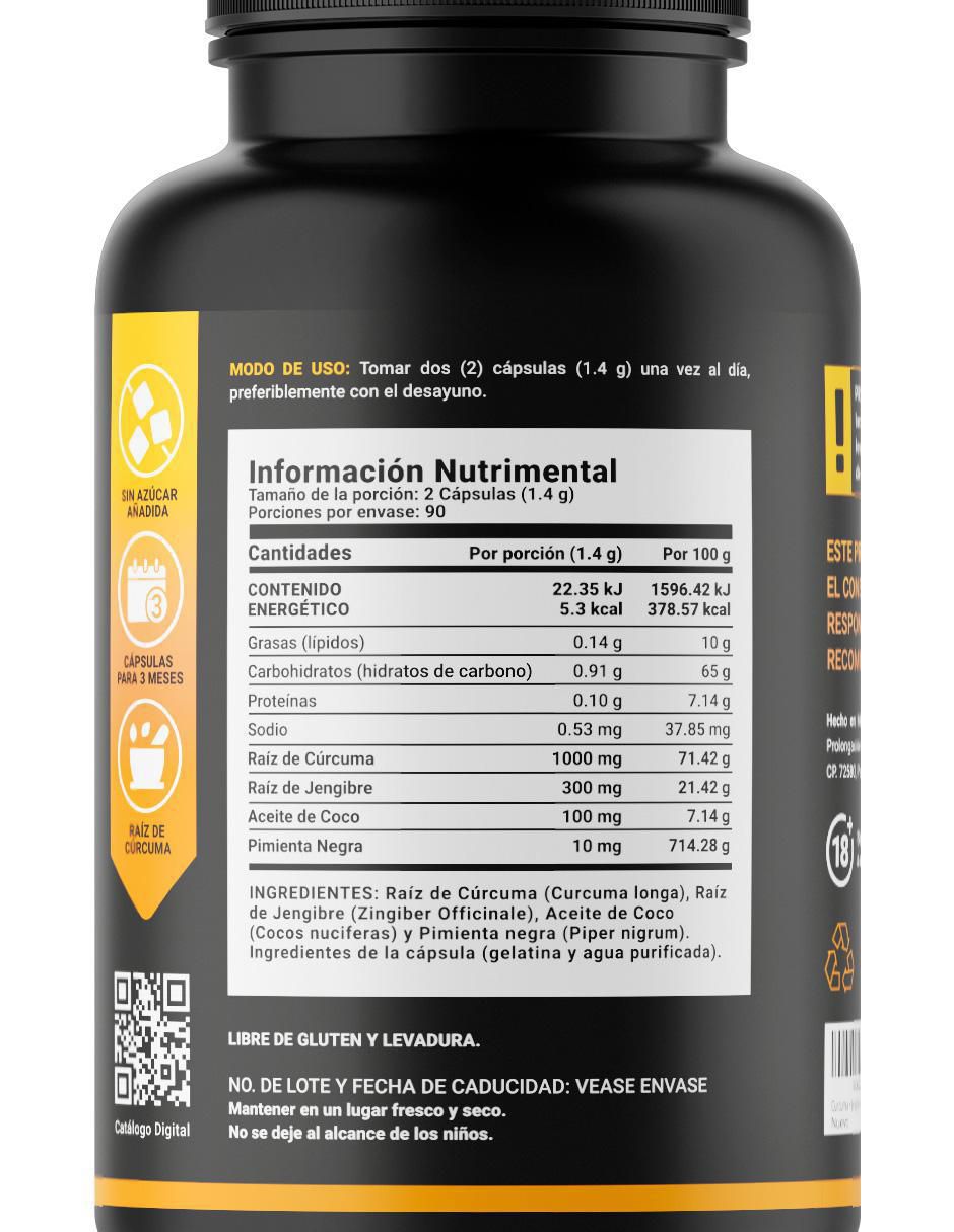 Suplemento Alimenticio Cúrcuma mas Jengibre con Aceite de Coco 5
