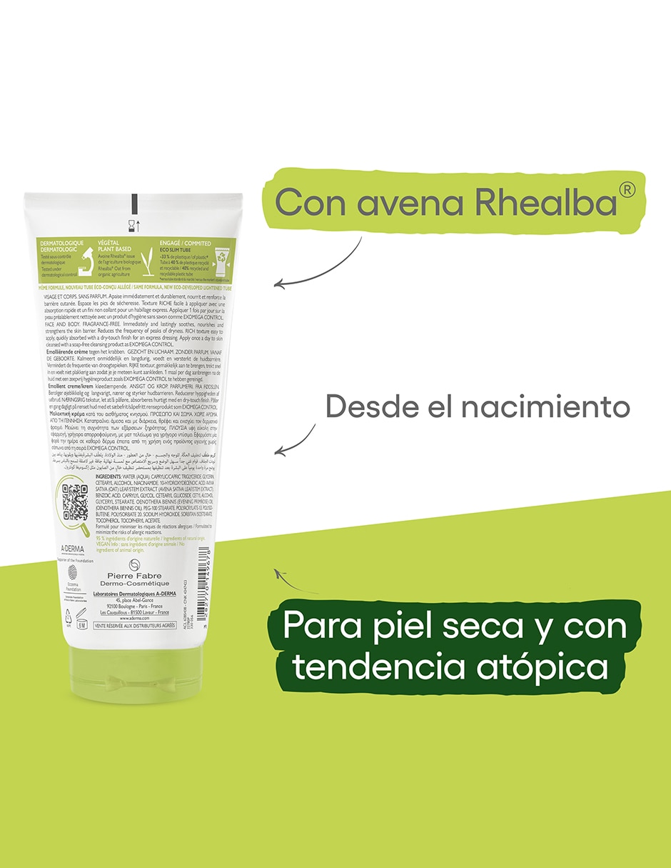 Crema para rostro y cuerpo recomendada para hidratar de día y noche Exomega para piel seca y sensible 2
