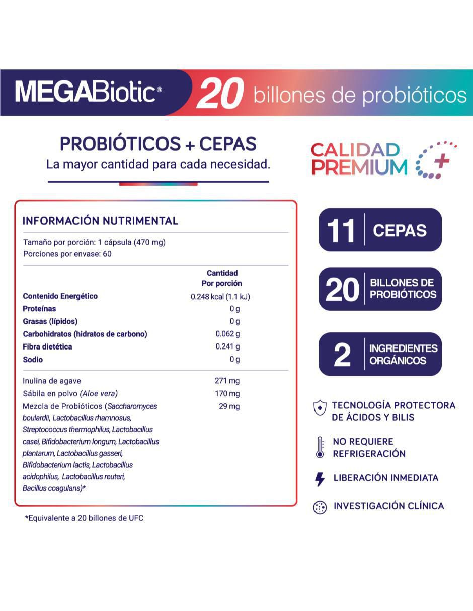 20 Billones de Probioticos 11 Cepas 60 cápsulas 3