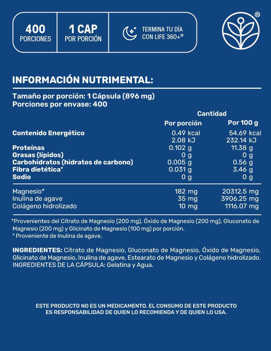 Magnesium mix 4 tipos de magnesio, citrato, glicinato, gluconato y óxido de magnesio con 400 cápsulas. de 400 cápsulas 6
