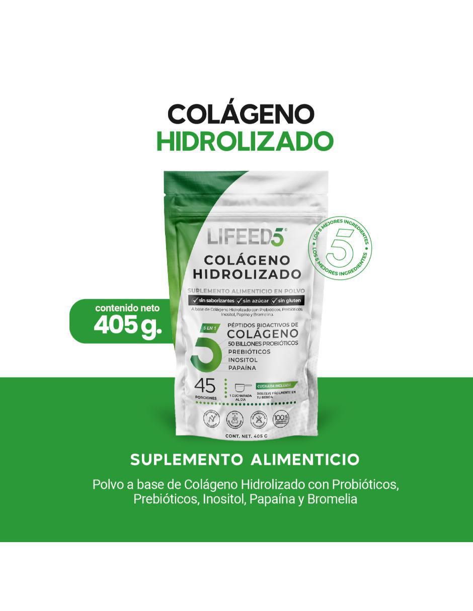 Colágeno hidrolizado, probióticos 50 billones, enzimas digestivas y prebioticos en polvo Lifeed5 de 405 g 3