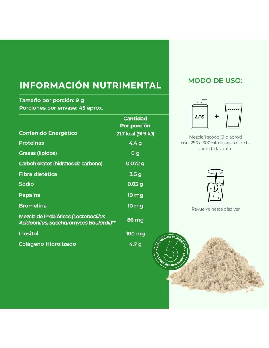 Colágeno hidrolizado, probióticos 50 billones, enzimas digestivas y prebioticos en polvo Lifeed5 de 405 g 4