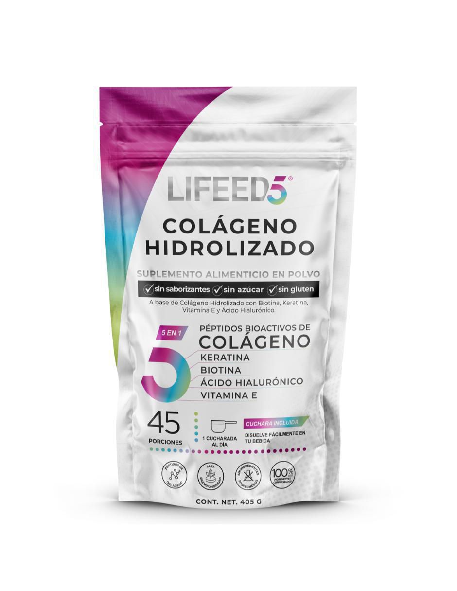 Colágeno Hidrolizado en Polvo + Biotina, Keratina, Acido Hialurónico, Vitamina E, Lifeed5