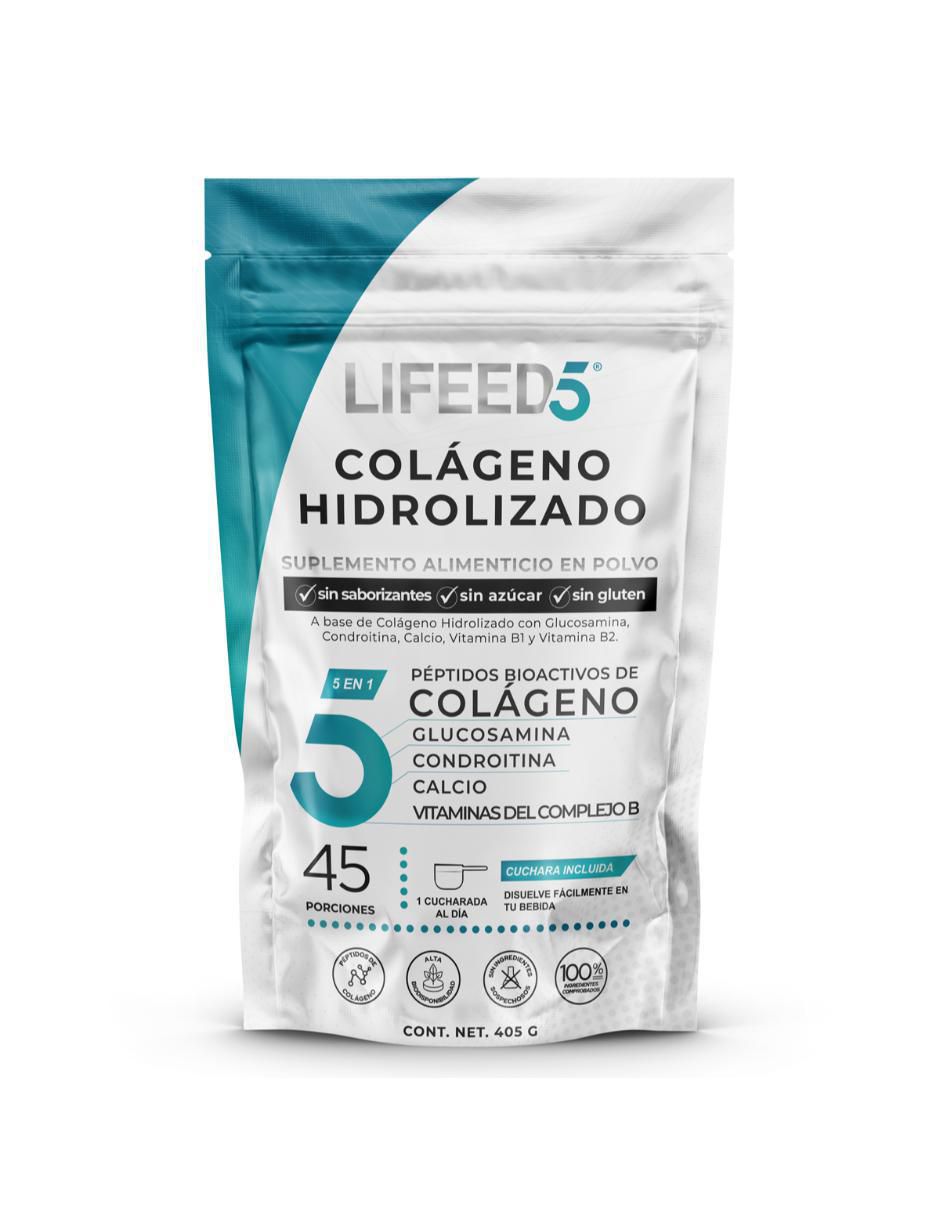 Colágeno Hidrolizado en Polvo para articulaciones + Glucosamina, Condroitina, Calcio, Complejo B Lifeed5 Colágeno Hidrolizado en Polvo para articulaciones + Glucosamina, Condroitina, Calcio, Complejo B Lifeed5