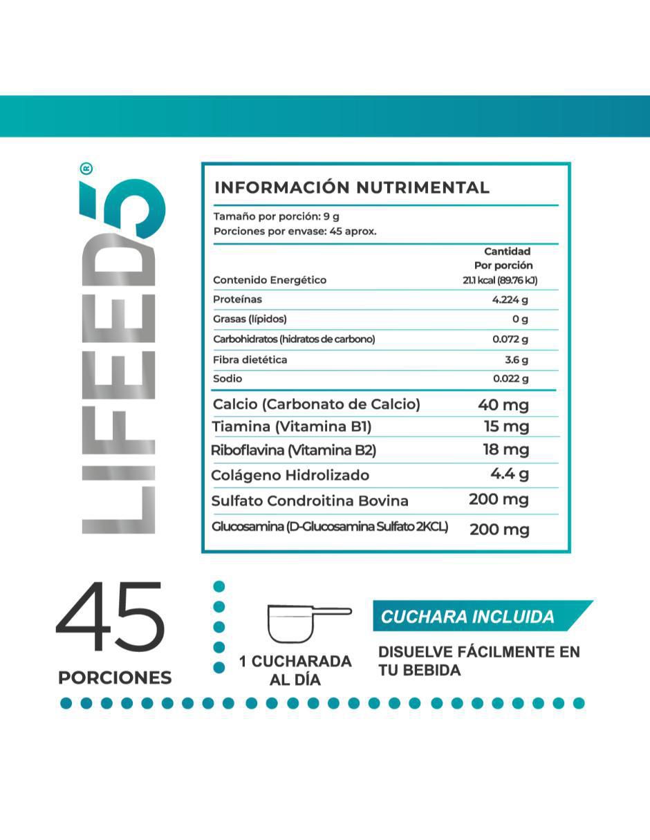 Colágeno Hidrolizado en Polvo para articulaciones + Glucosamina, Condroitina, Calcio, Complejo B Lifeed5 2