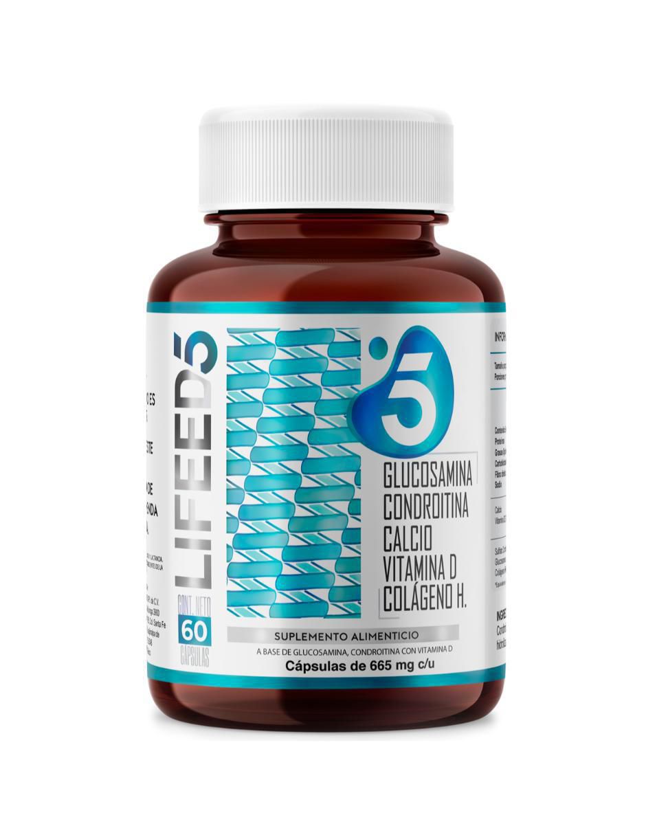 Glucosamina, Condroitina, Colágeno Hidrolizado, Calcio y Vitamina D, Suplemento para Articulaciones, Huesos y Músculos 60 Cápsulas suplemento alimenticio unisex