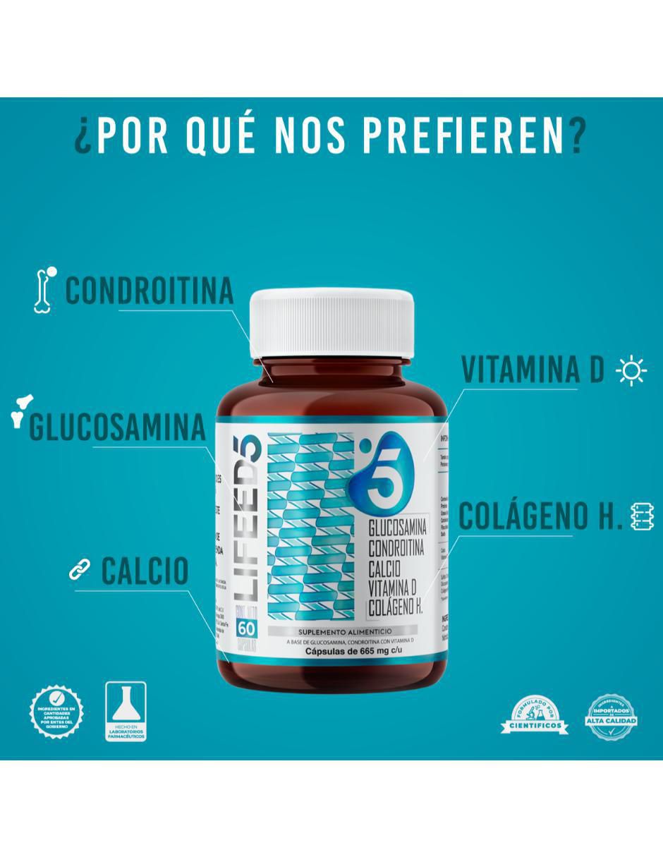 Glucosamina, Condroitina, Colágeno Hidrolizado, Calcio y Vitamina D, Suplemento para Articulaciones, Huesos y Músculos 60 Cápsulas suplemento alimenticio unisex 2