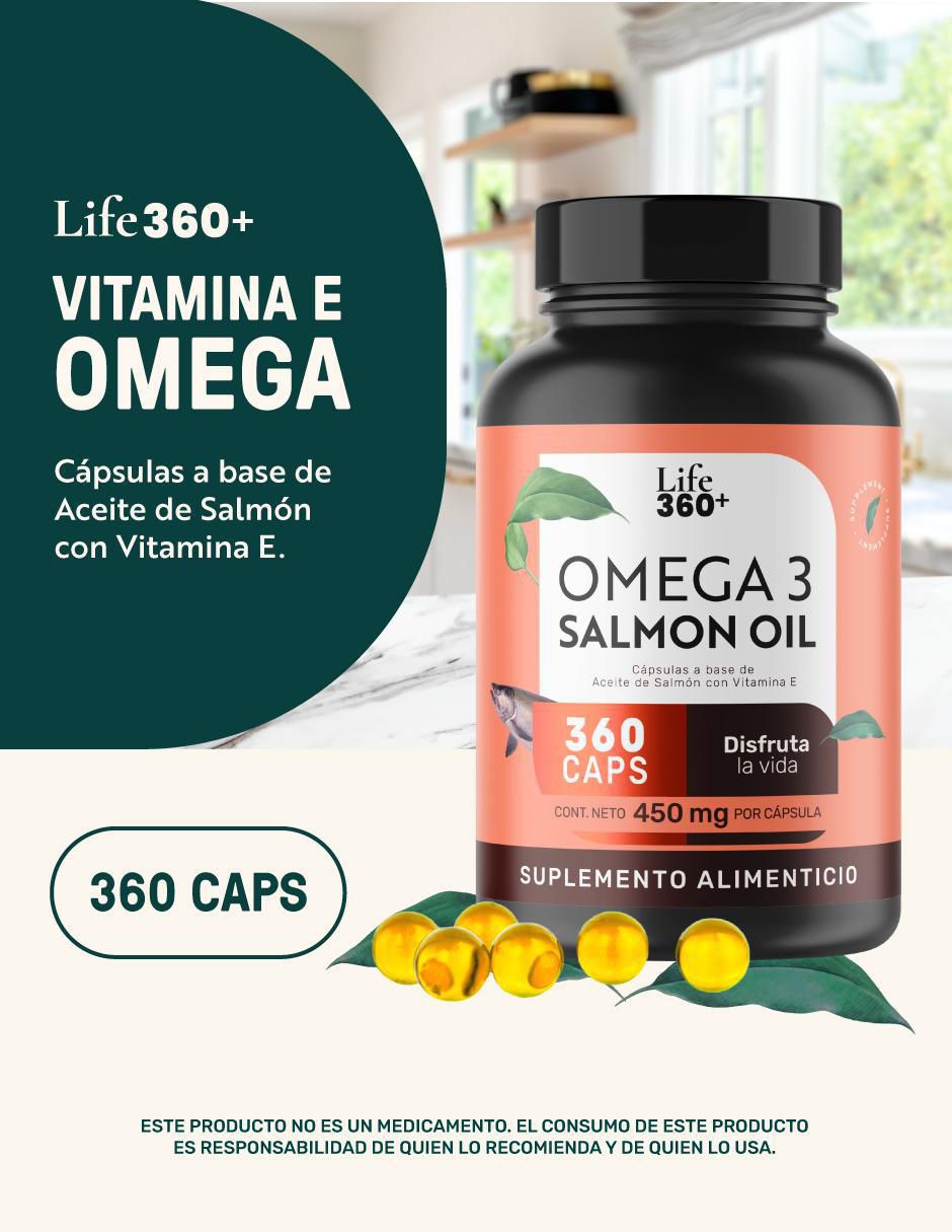 Suplemento alimenticio con omega 3, aceite de salmón con DHA y EPA de 360 cápsulas 18