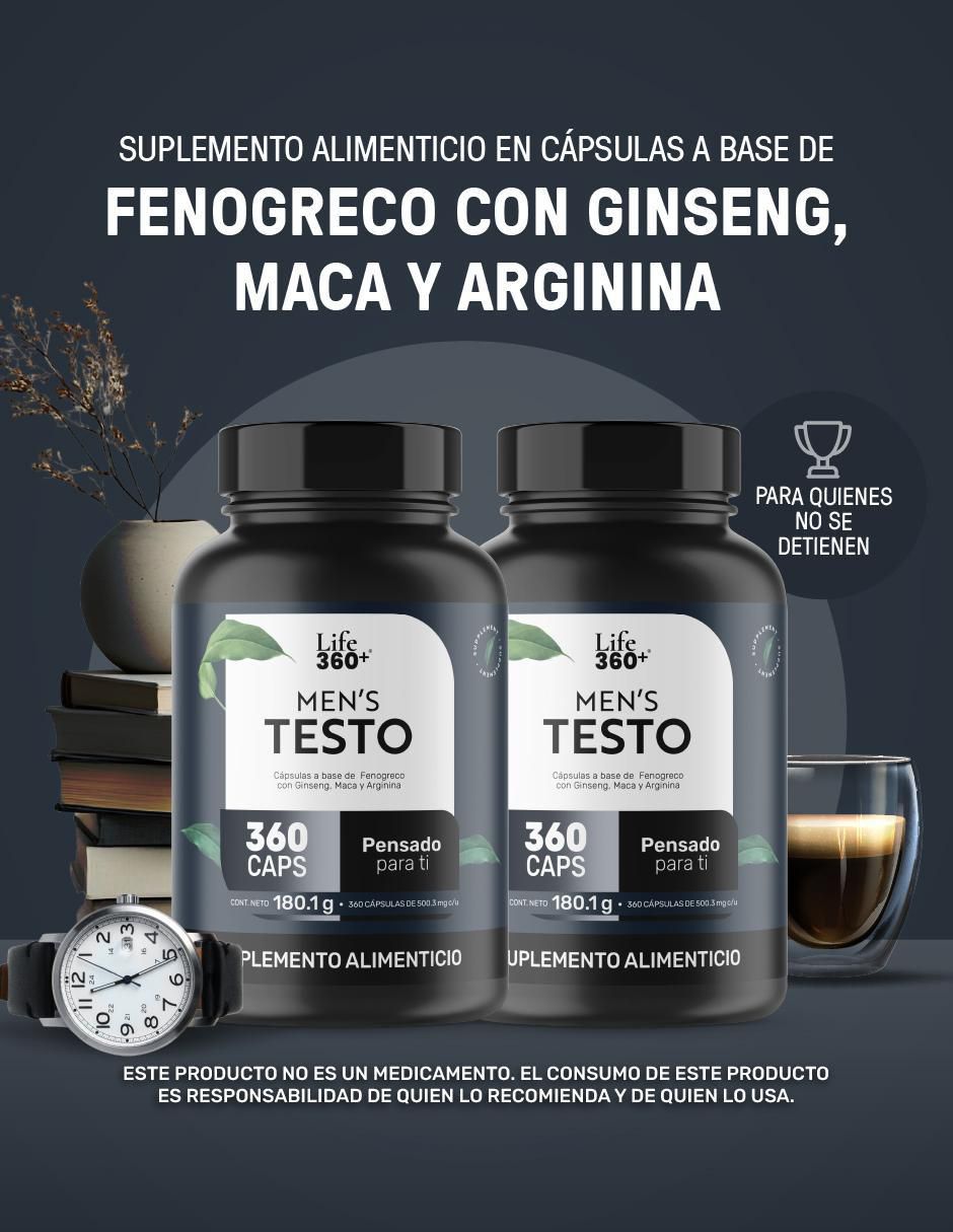 2 Pack Mens Testo Suplemento para Hombre con Fenogreco, Maca, Magnesio, L- arginina y vitaminas de 360 Cápsulas de 2 pzas 2