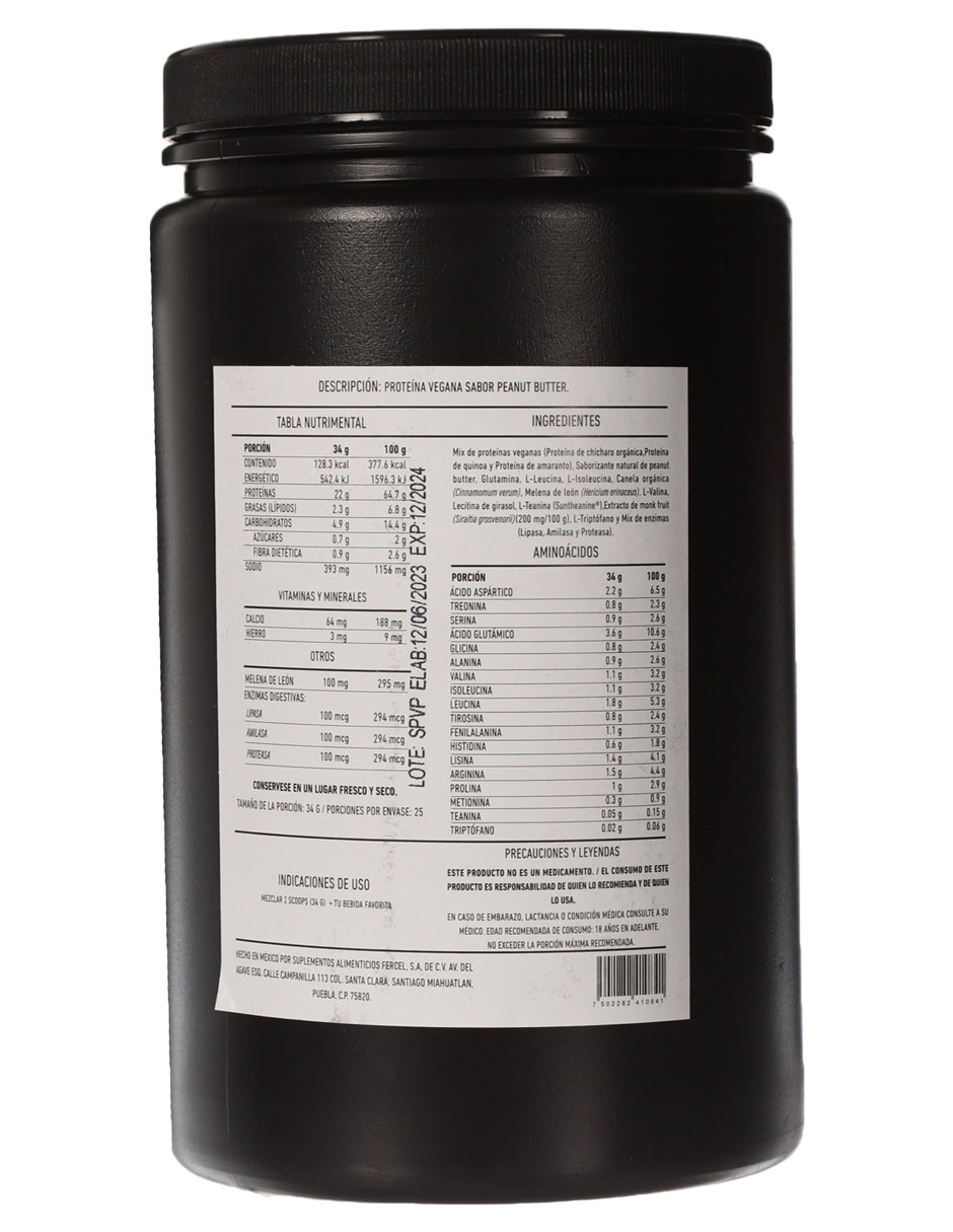 Suplemento Alimenticio con aminoácidos, melena de laón y enzimas digestivas sabor mantequilla de cacahuate de 850 g
