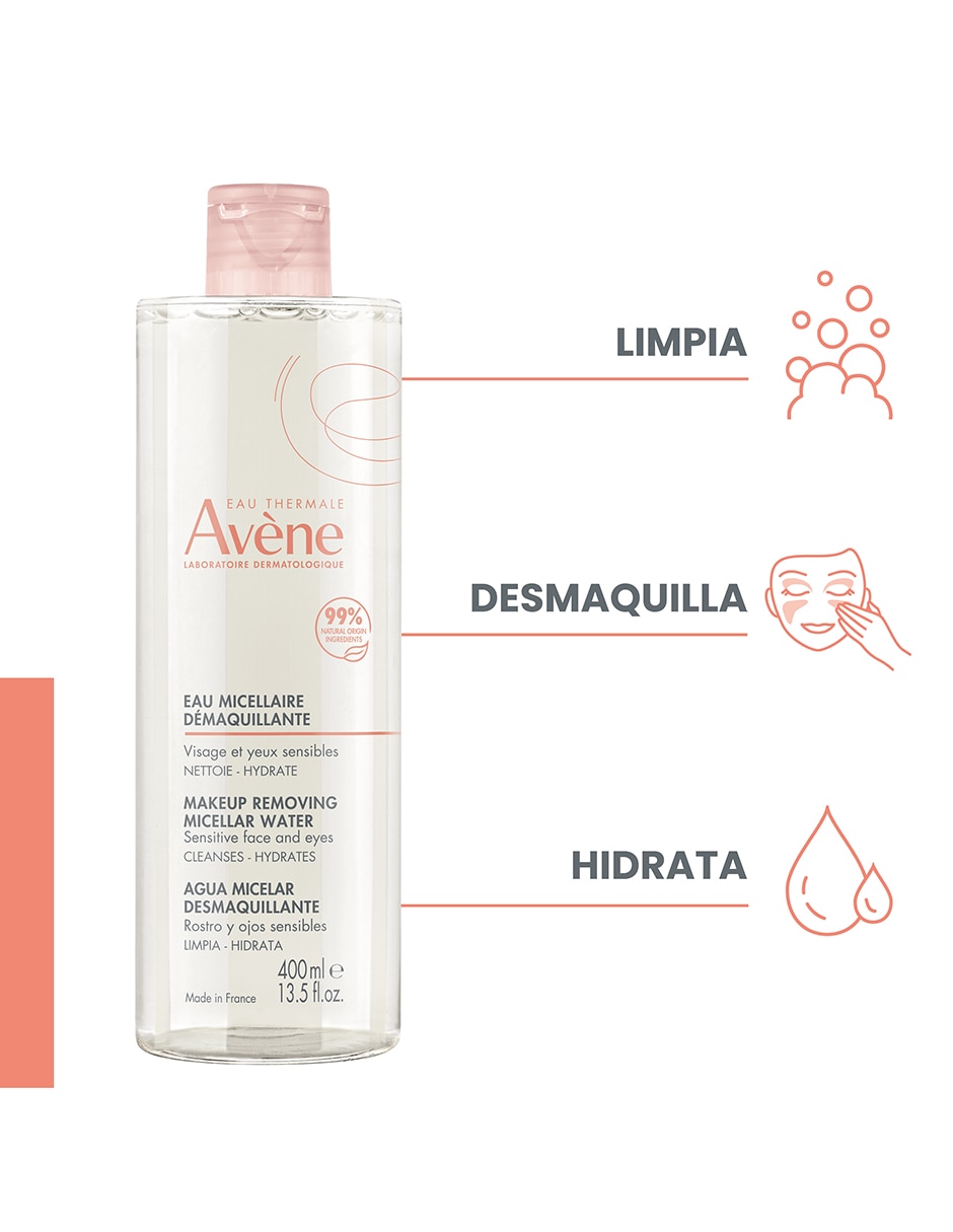 Limpiador facial Agua micelar desmaquillante, limpieza y cuidado para rostro, 400 ml para purificar 2