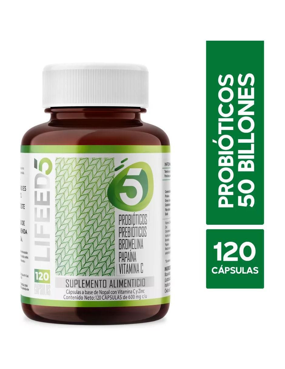 Probióticos 50 Billones, Prebióticos, Enzimas Digestivas, Vitamina C y Zinc Lifeed5 con enzimas digestivas y probióticos 7