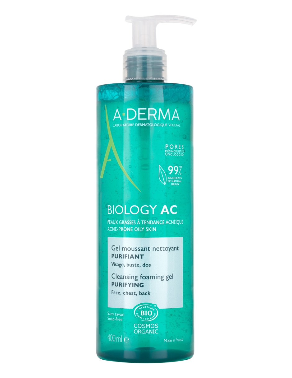 Gel para rostro limpiador gel limpiador 400 ml, piel grasa con tendencia acnéica Aderma Biology ac