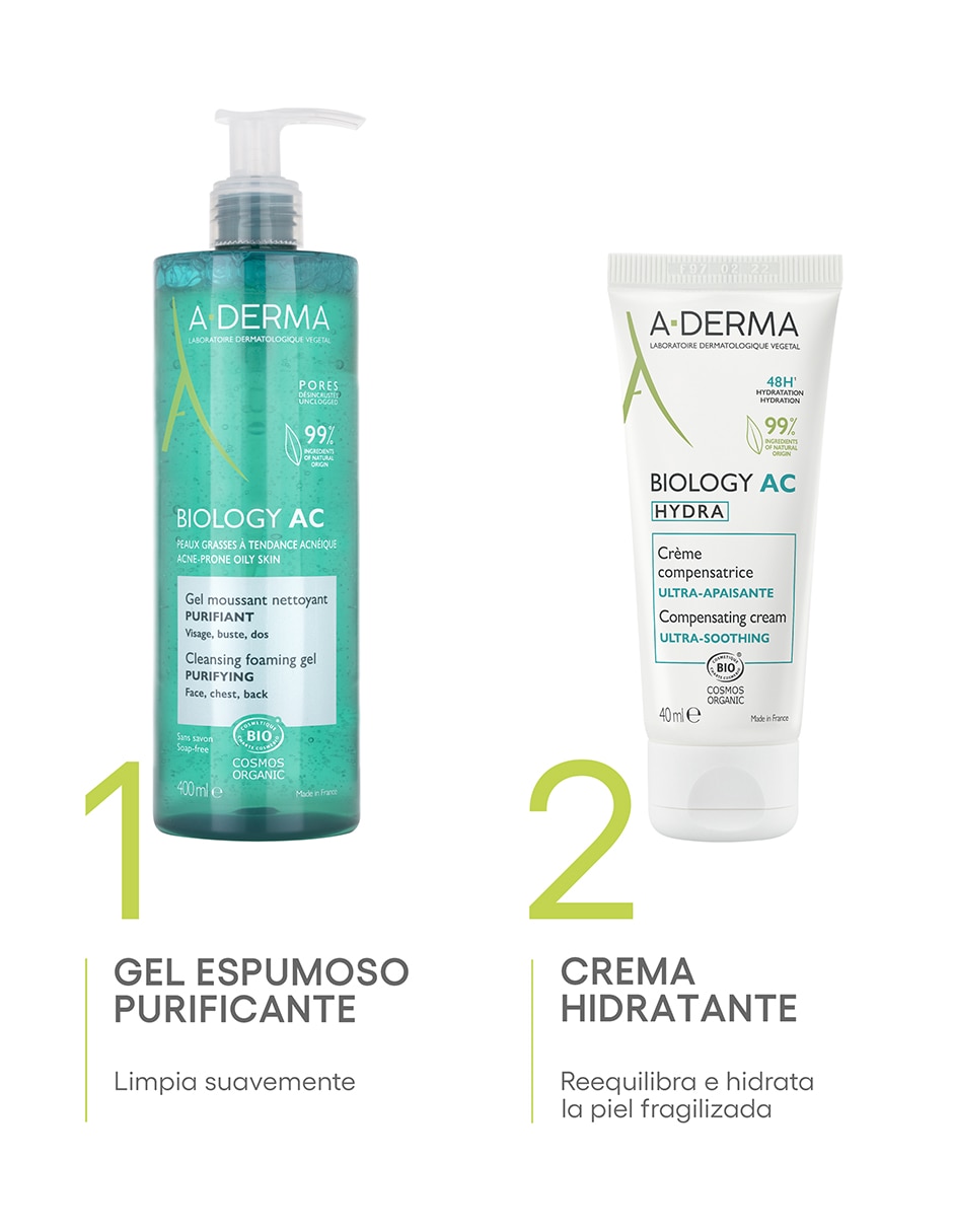 Gel para rostro limpiador gel limpiador 400 ml, piel grasa con tendencia acnéica Aderma Biology ac 6