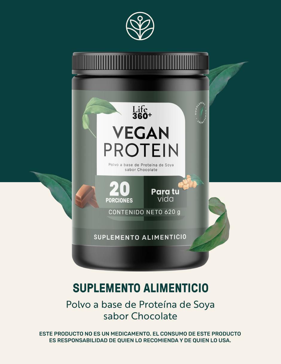 Proteína Vegana de Soya | Scoop Dosificador incluído | Life 360+ sabor chocolate 2
