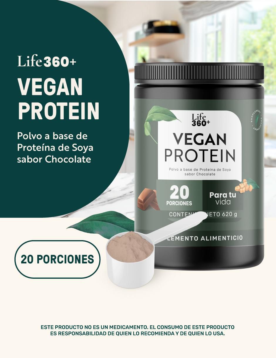 Proteína Vegana de Soya | Scoop Dosificador incluído | Life 360+ sabor chocolate 4