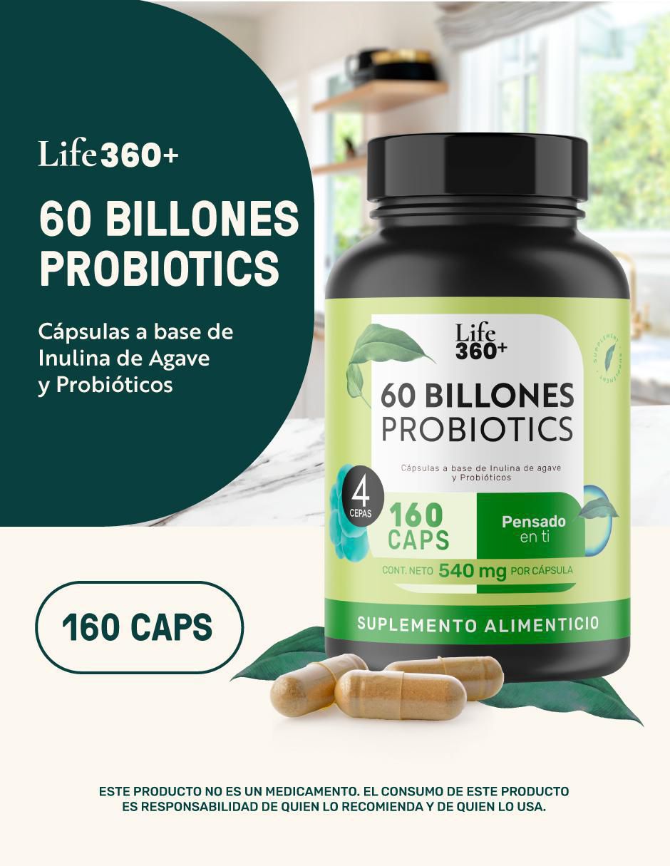 Probióticos 60 billones y prebióticos inulina de agave 160 cápsulas con enzimas digestivas y probióticos 4