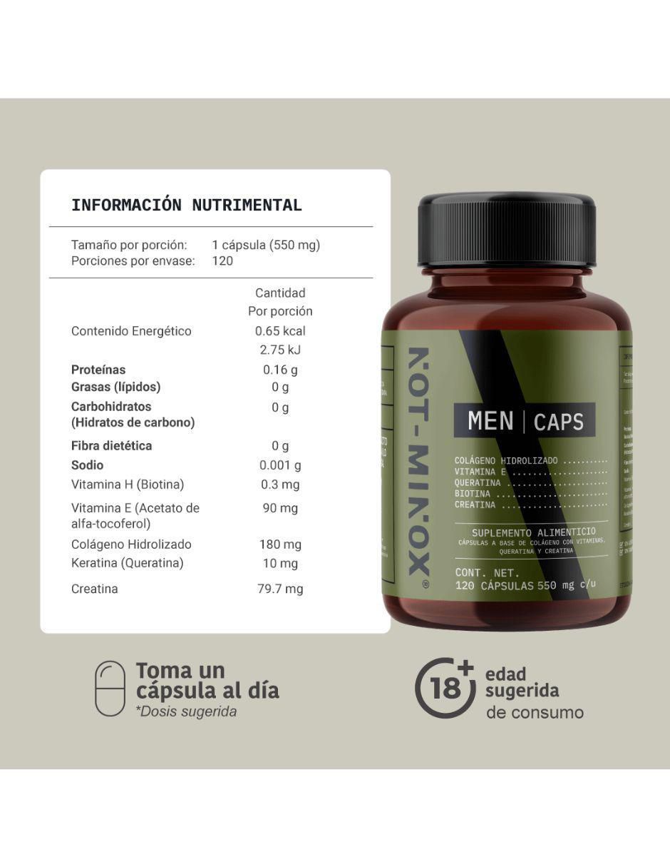 Cápsulas para Crecimiento de Cabello, Barba y Bigote NOT-MINOX con colágeno, vitamina e, queratina, biotina y creatina 3