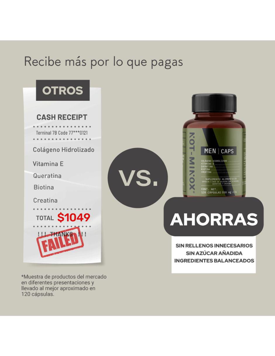 Cápsulas para Crecimiento de Cabello, Barba y Bigote NOT-MINOX con colágeno, vitamina e, queratina, biotina y creatina 5