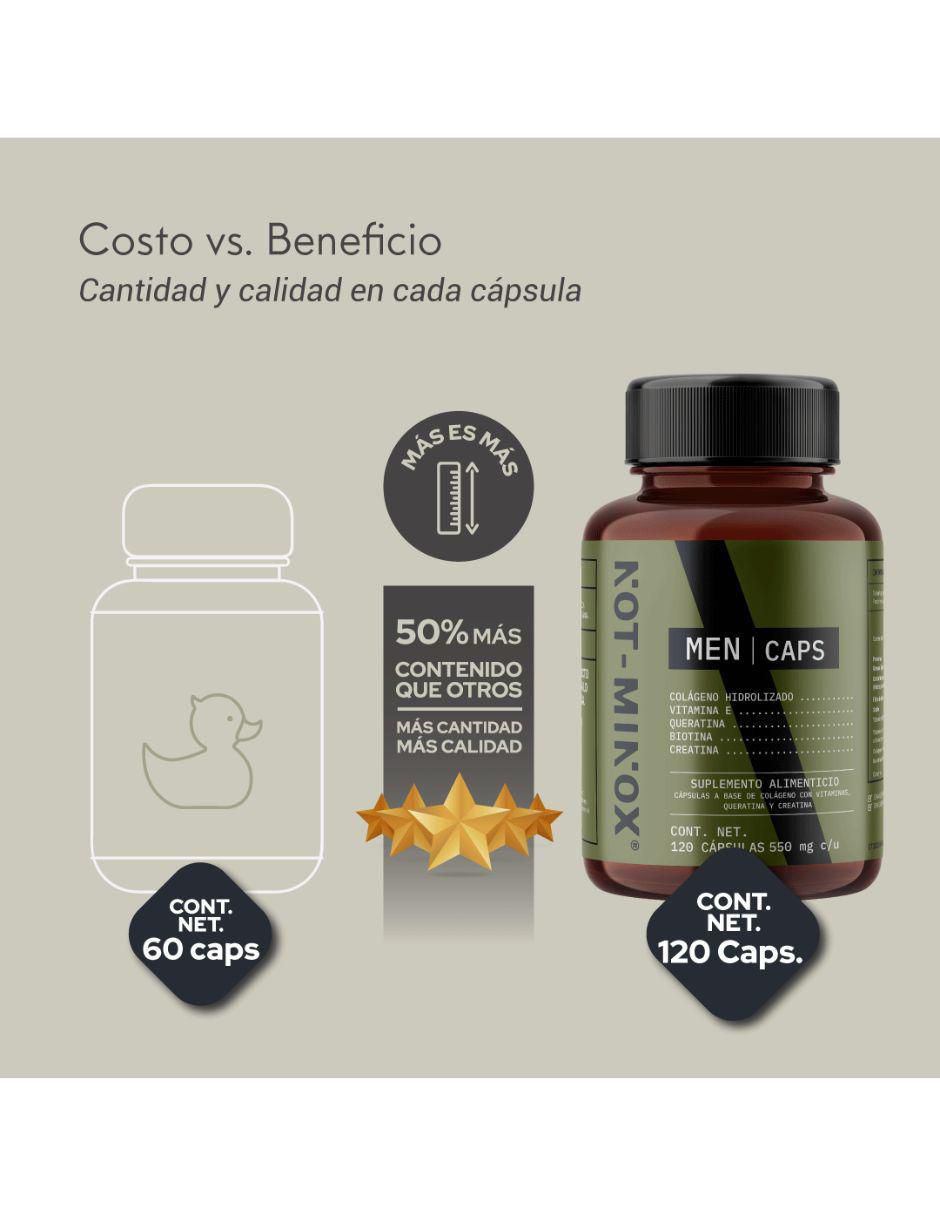 Cápsulas para Crecimiento de Cabello, Barba y Bigote NOT-MINOX con colágeno, vitamina e, queratina, biotina y creatina 6