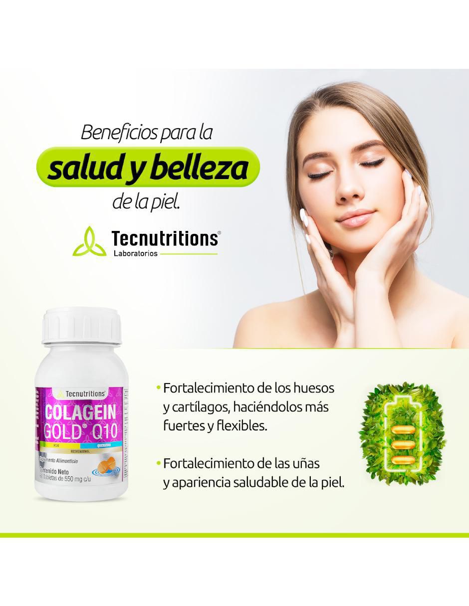 Colagein Gold Q10 con colágeno, vitamina e, queratina, e inositol de 60 tabletas 3