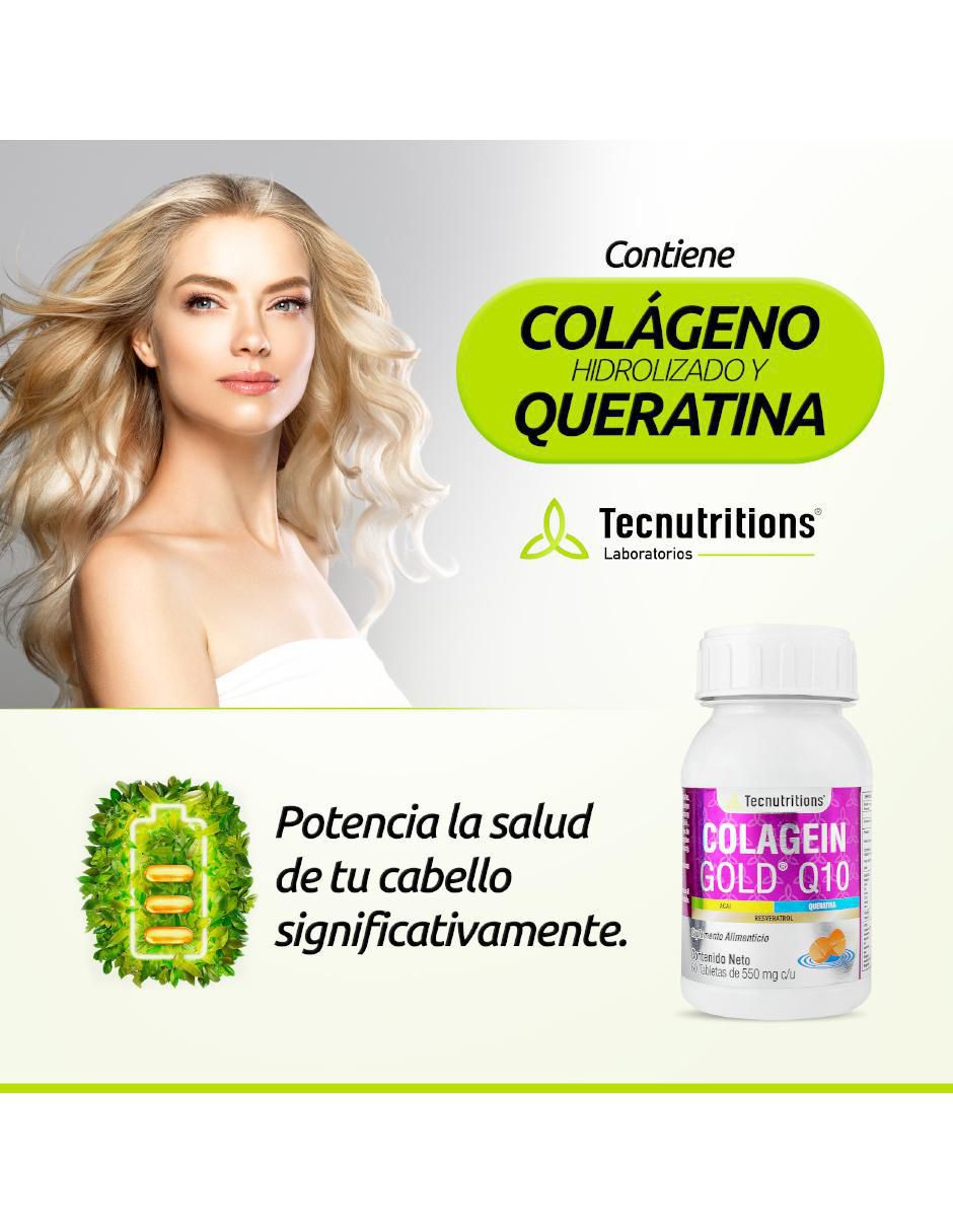 Colagein Gold Q10 con colágeno, vitamina e, queratina, e inositol de 60 tabletas 4