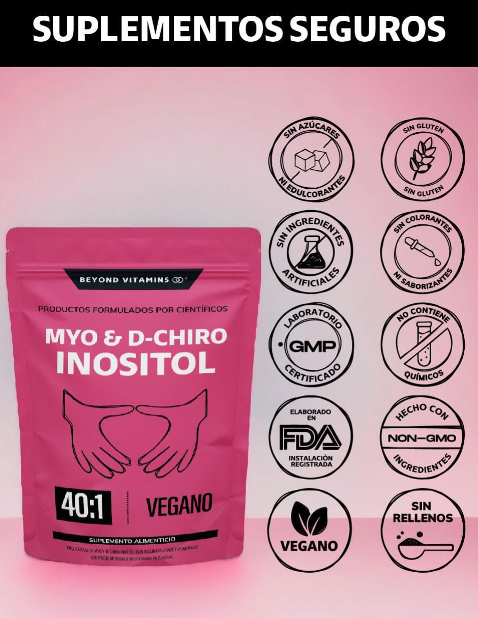 Suplemento Alimenticio Myo y D-Chiro Inositol Zinc, Acido Folico, Inulina de Agave, Vitamina D3 y Selenio 150 g Beyond Vitamins con inositol sabor natural de 150 g 2