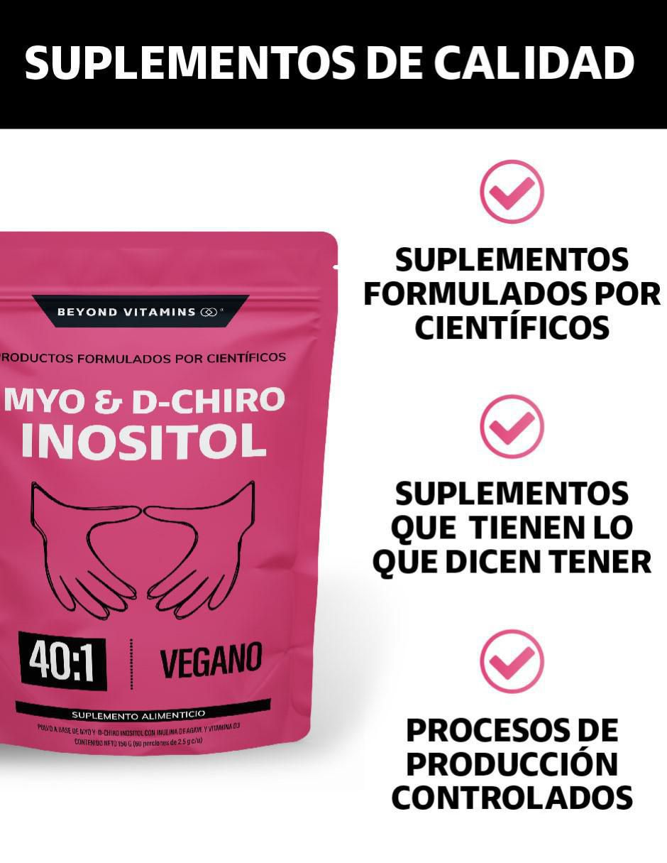 Suplemento Alimenticio Myo y D-Chiro Inositol Zinc, Acido Folico, Inulina de Agave, Vitamina D3 y Selenio 150 g Beyond Vitamins con inositol sabor natural de 150 g 5