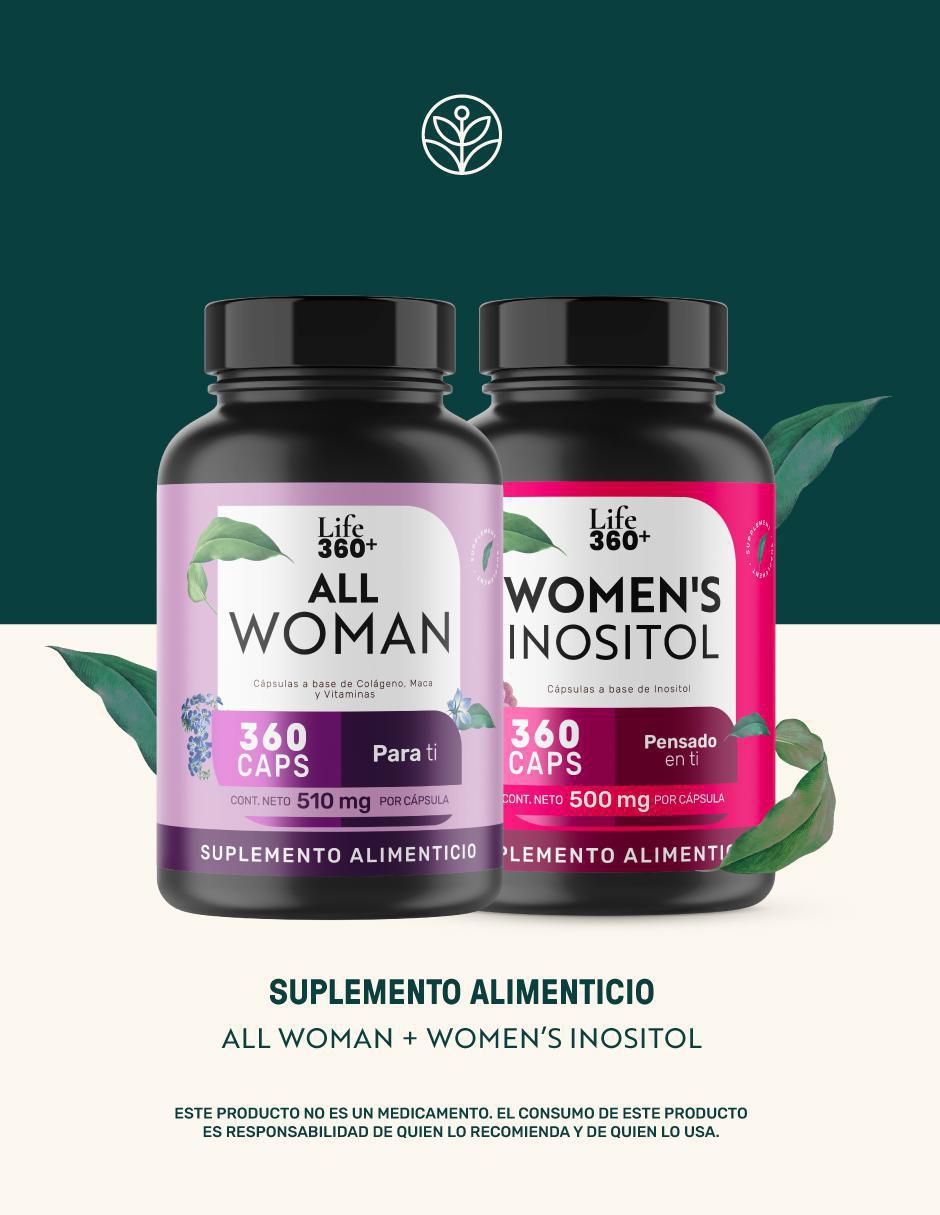 Suplementos para mujer Multivitamínico 2Pack Life 360+ con inositol, biotina, colágeno hidrolizado, vitamina b1, b2, b3, b5, b6, b12, c, D3, e, k, ácido fólico, zinc, maca negra, maca amarilla y maca roja