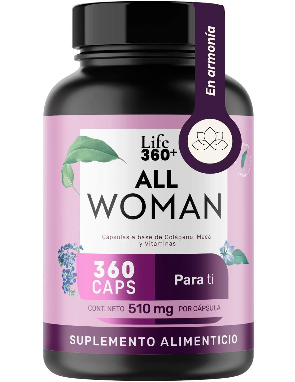 Suplementos para mujer Multivitamínico 2Pack Life 360+ con inositol, biotina, colágeno hidrolizado, vitamina b1, b2, b3, b5, b6, b12, c, D3, e, k, ácido fólico, zinc, maca negra, maca amarilla y maca roja 8